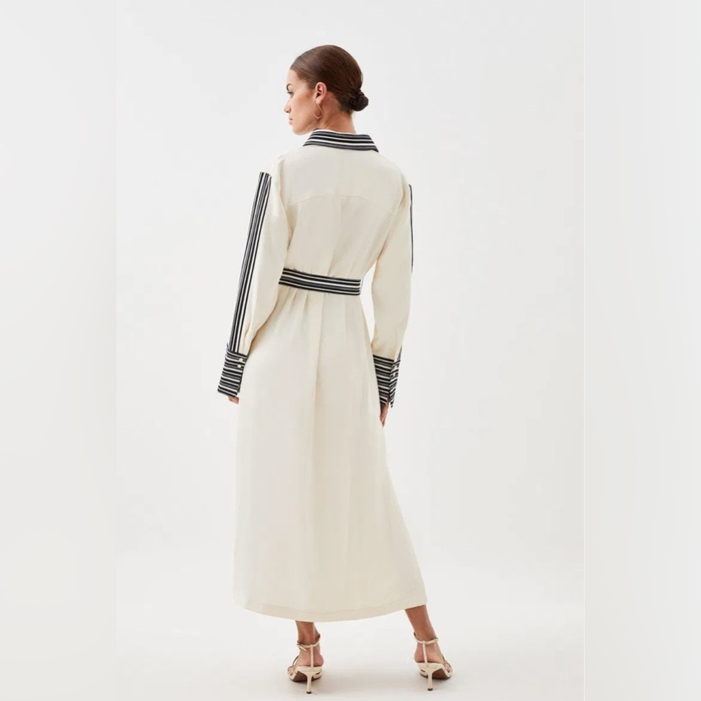 Karen Millen Cream Midi Shirtdress with Black Stripe Trim - Picture 14 of 16